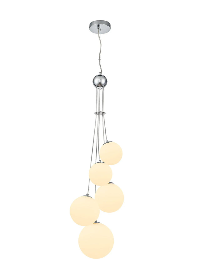 Suggett Cluster Pendant, 5 x G9, Polished Chrome/Opal
