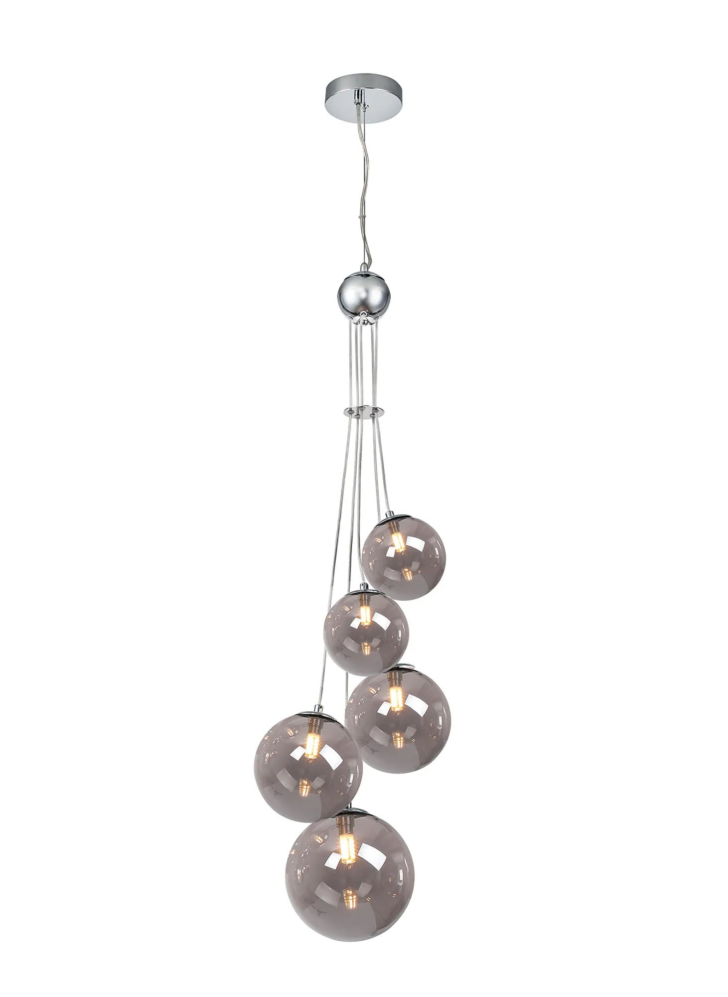 Suggett Cluster Pendant, 5 x G9, Polished Chrome/Smoke