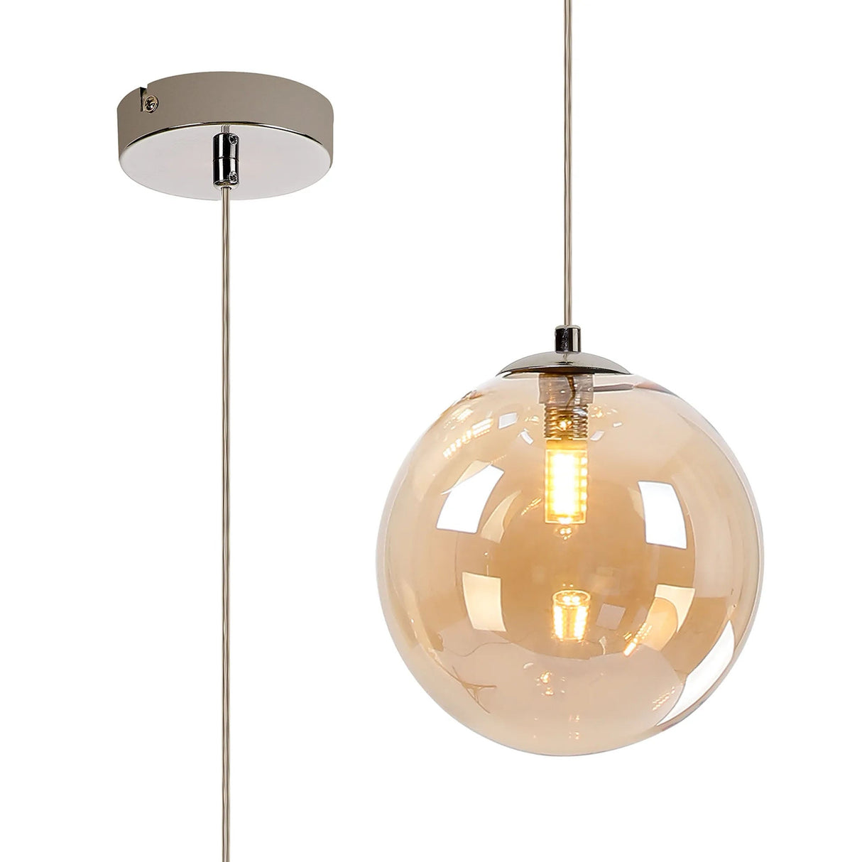 Suggett Single Pendant, 1 x G9, Polished Chrome/Amber