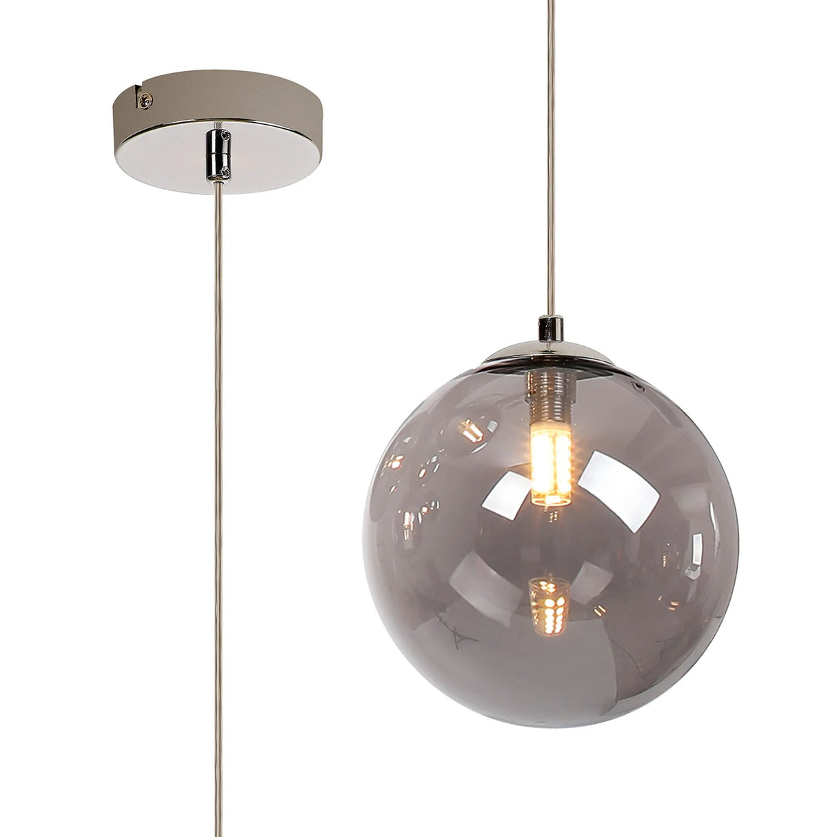 Suggett Single Pendant, 1 x G9, Polished Chrome/Smoke