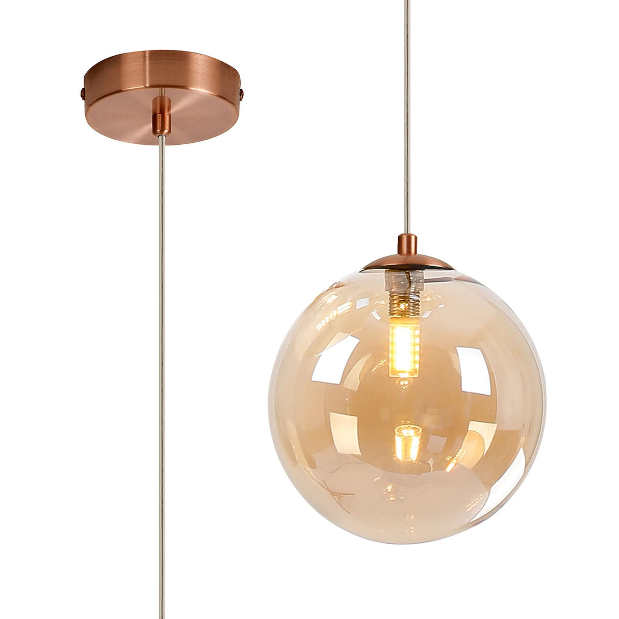 Suggett Single Pendant, 1 x G9, Antique Copper/Amber