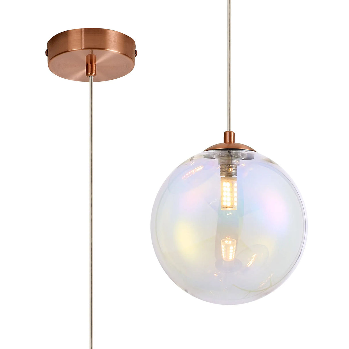 Suggett Single Pendant, 1 x G9, Antique Copper/Iridescent