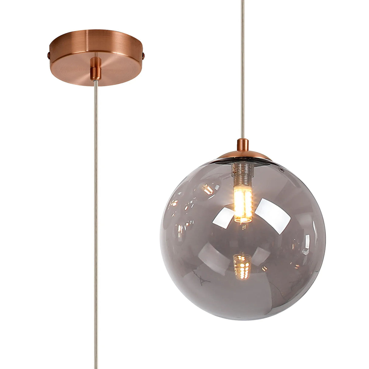 Suggett Single Pendant, 1 x G9, Antique Copper/Smoke