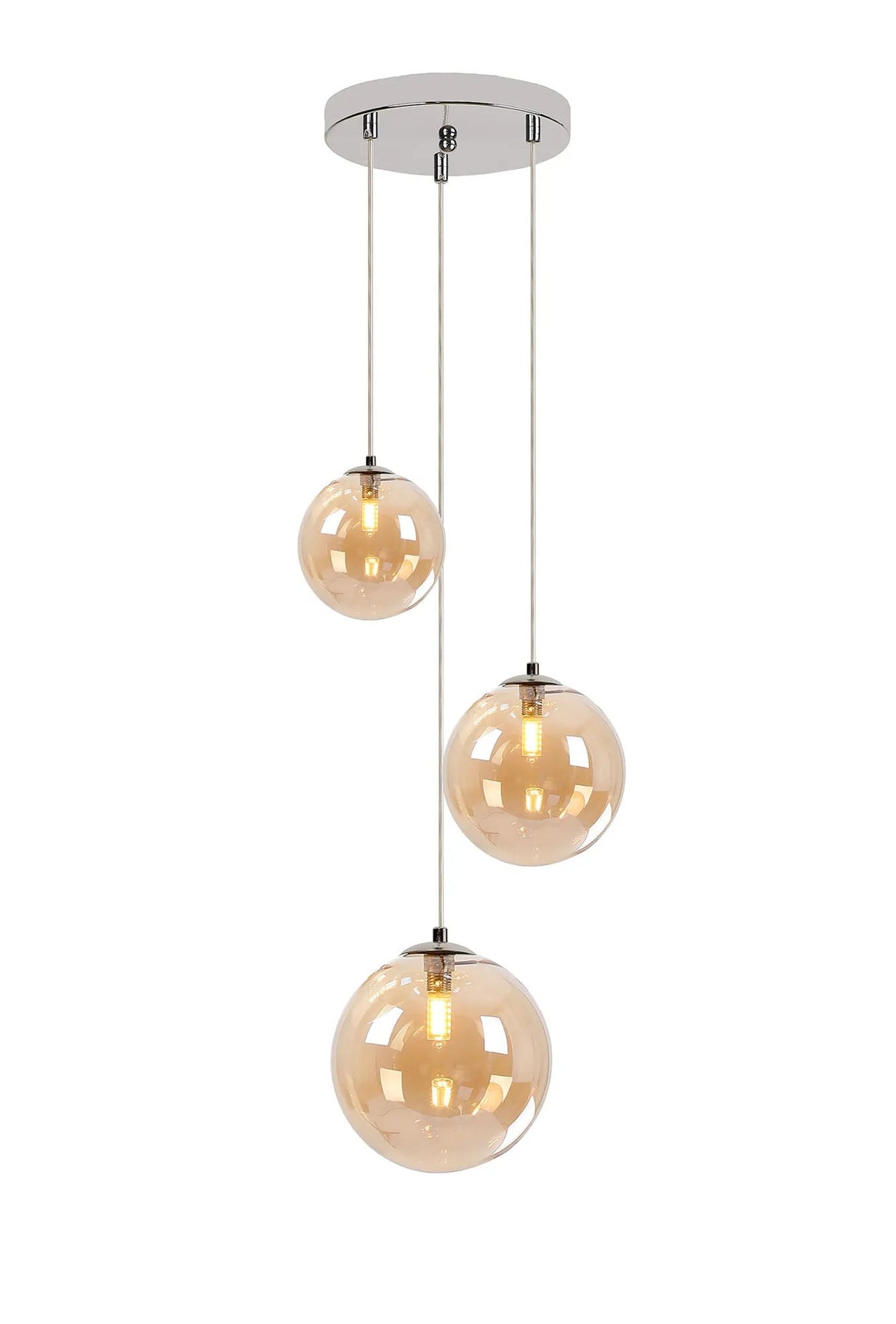 Suggett Round Pendant, 3 x G9, Polished Chrome/Amber
