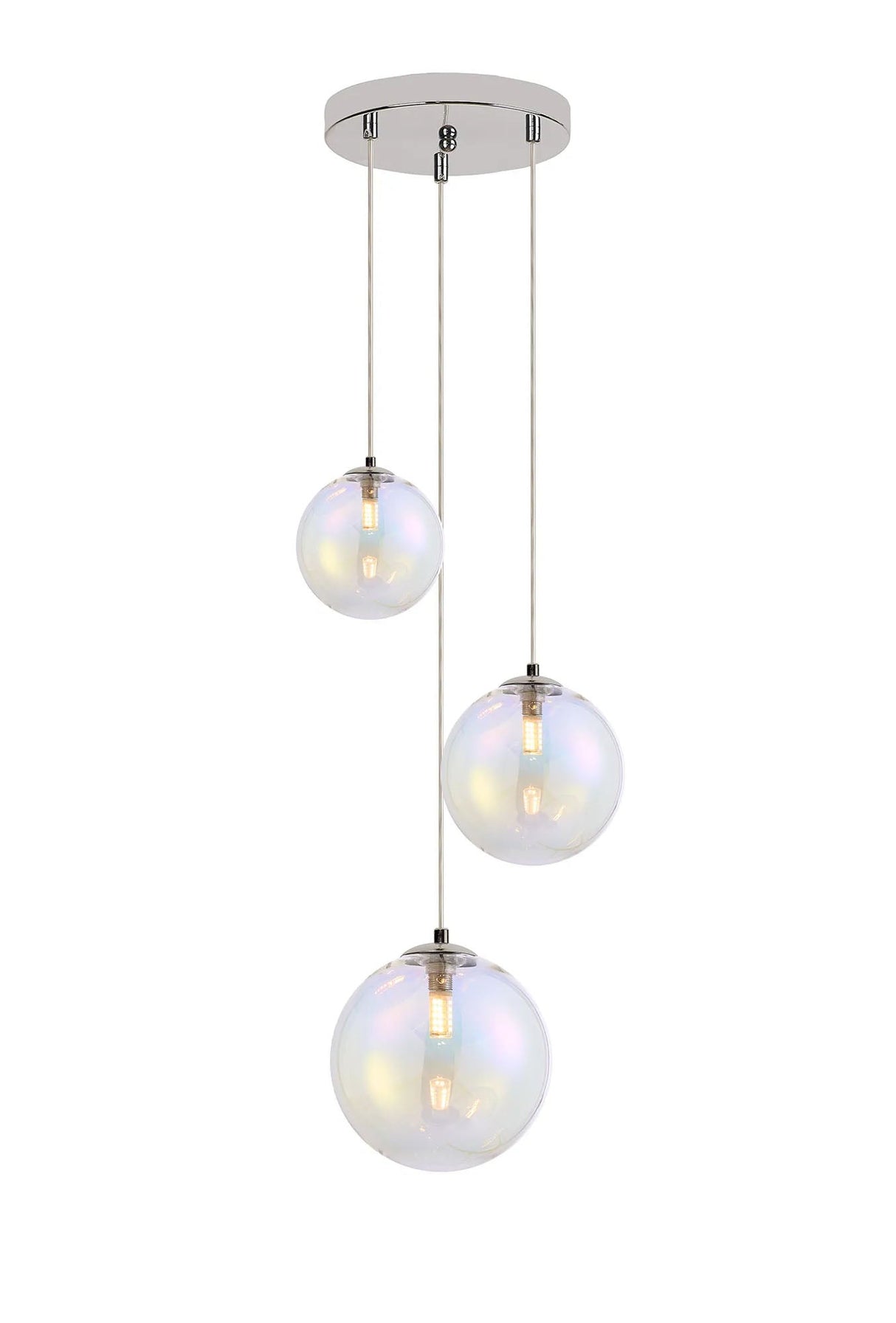 Suggett Round Pendant, 3 x G9, Polished Chrome/Iridescent