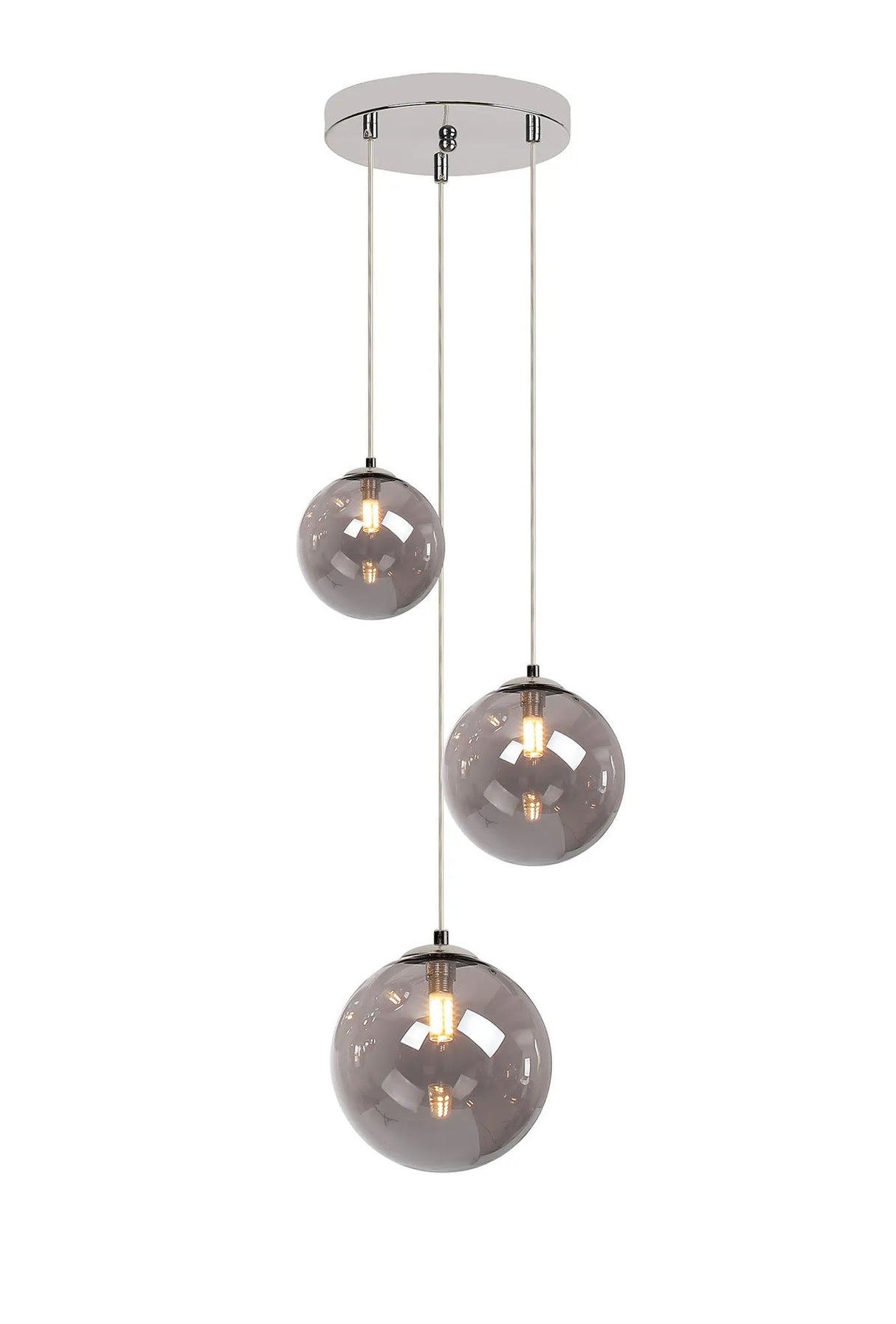 Suggett Round Pendant, 3 x G9, Polished Chrome/Smoke