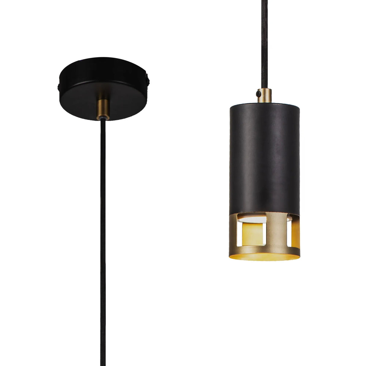 Swinburn 1 Light Pendant GU10, Black/Painted Gold