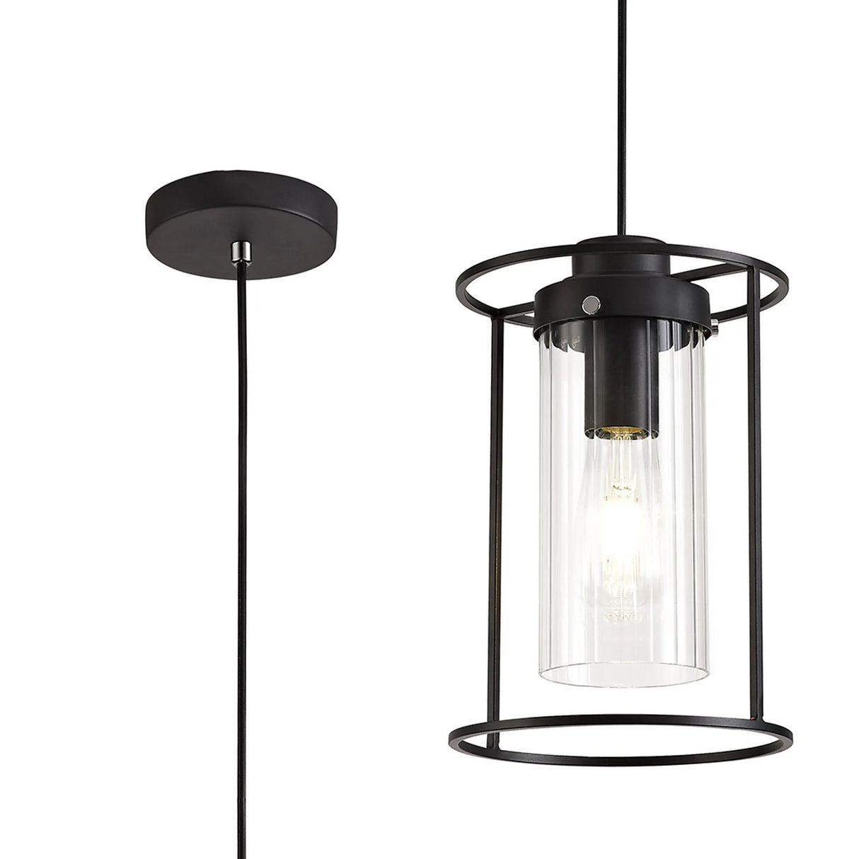Swinburne Single Pendant, 1 x E27, Black/Clear Glass