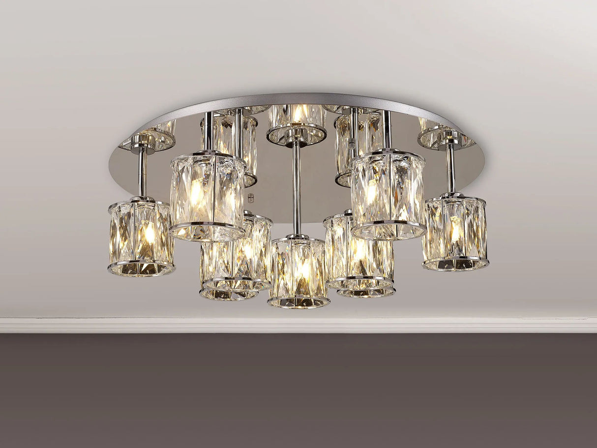 Swindlehirs Round 9 x G9 Flush Light Chrome/Clear Crystal Shade