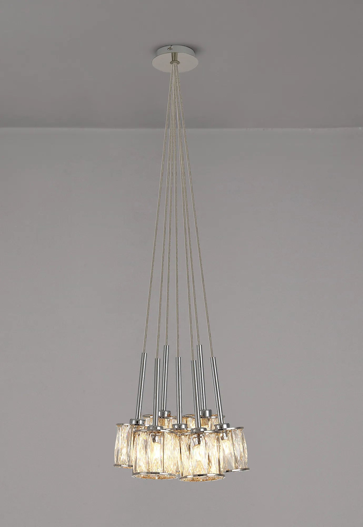 Swindlehirs 7 x G9 1.5m Cluster Pendant Chrome/Clear Crystal Shade