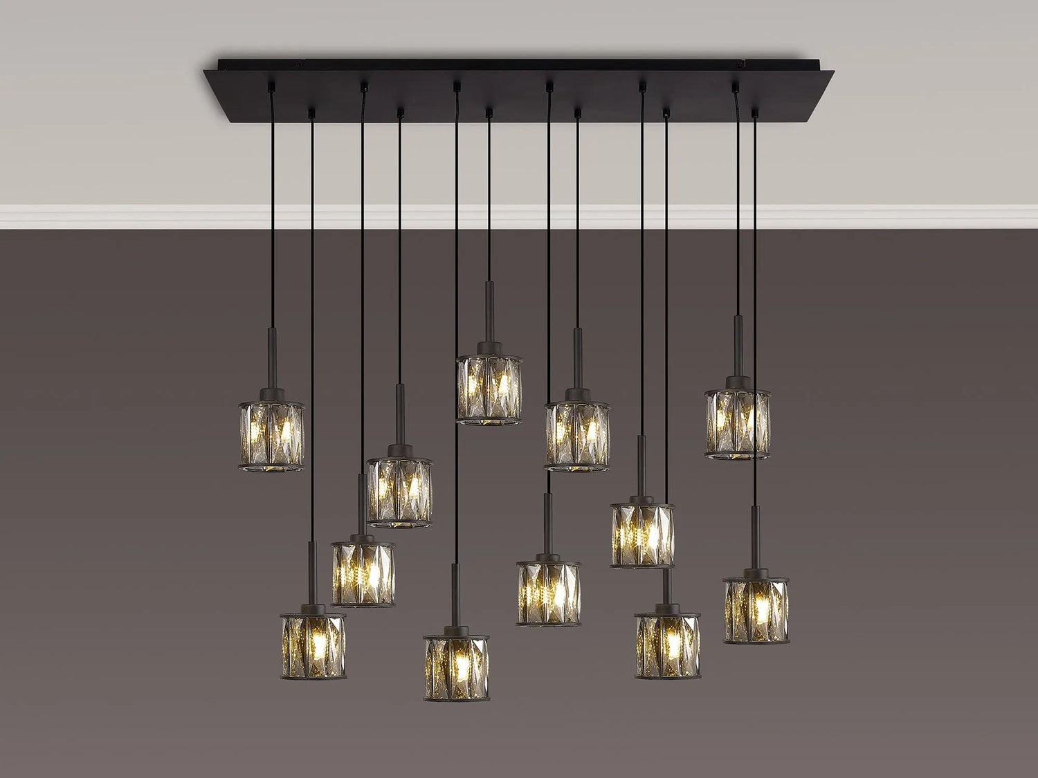 Swindlehirs 12 x G9 2m Linear Pendant Satin Black/Smoke Crystal Shade