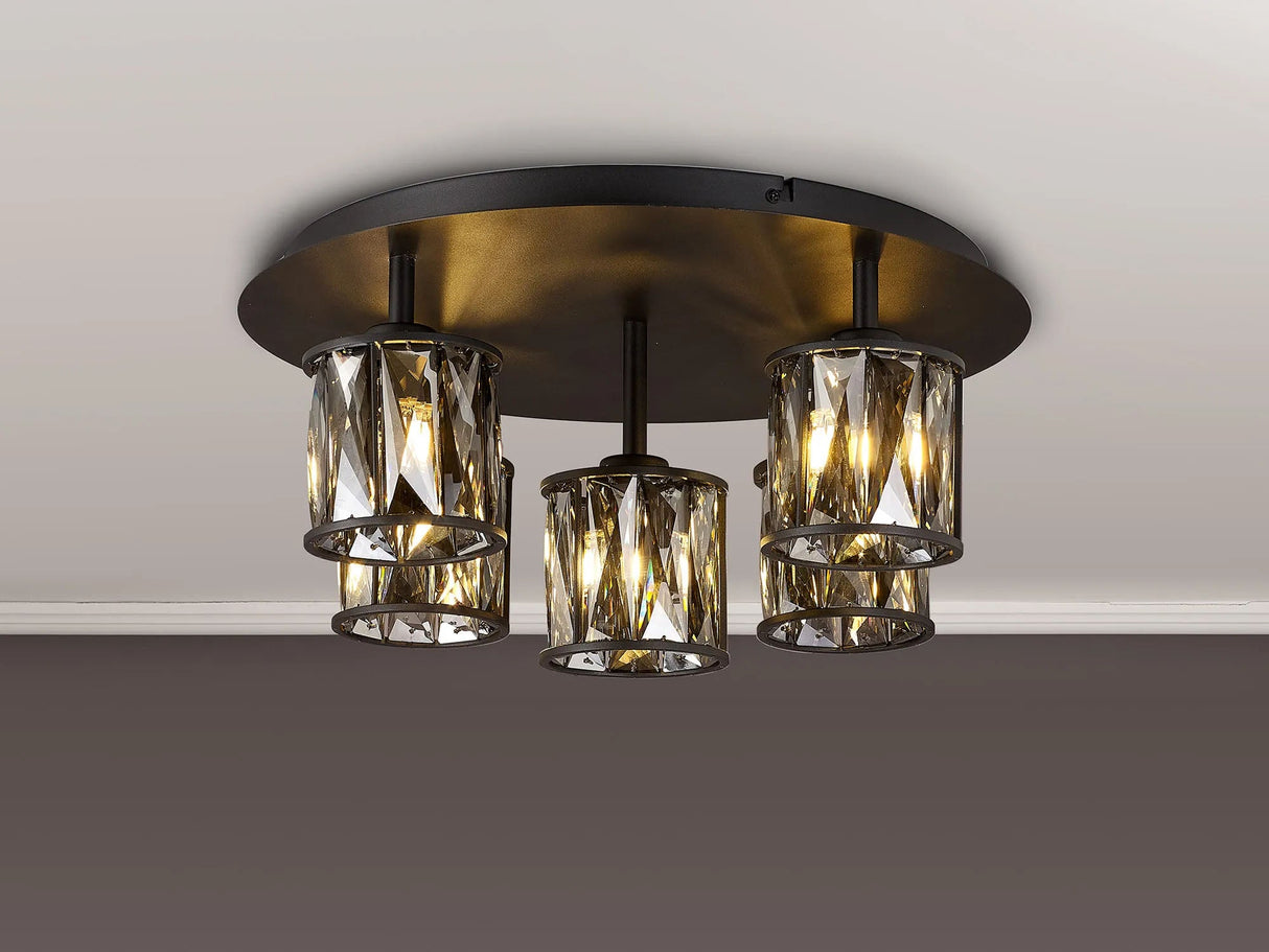 Swindlehirs Round 5 x G9 Flush Light Satin Black/Smoke Crystal Shade