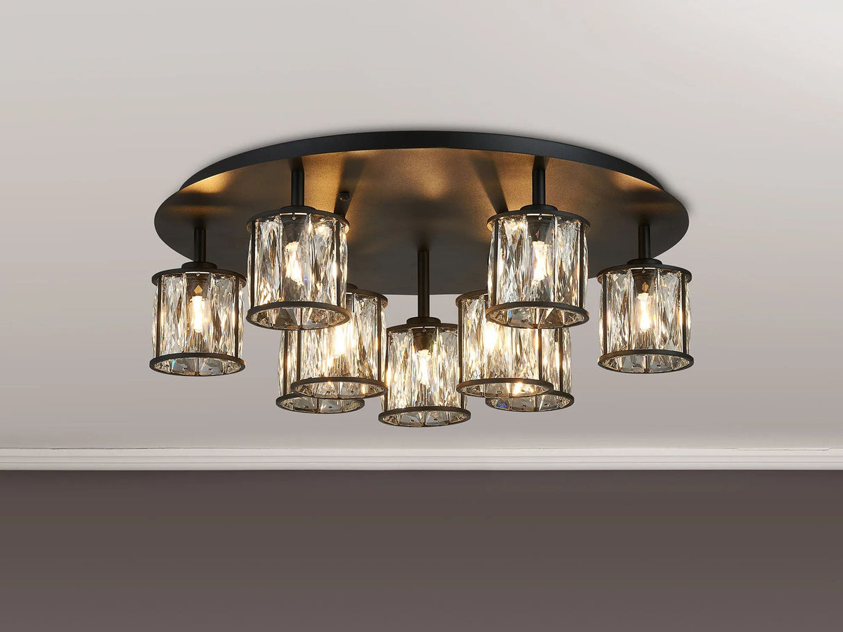 Swindlehirs Satin Black Round 9 x G9 Flush Light With Clear Crystal