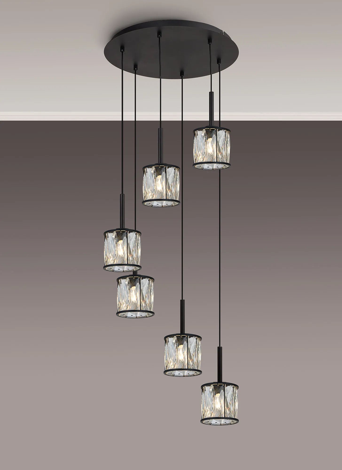 Swindlehirs Satin Black 6 x G9 2.5m Round Multiple Pendant