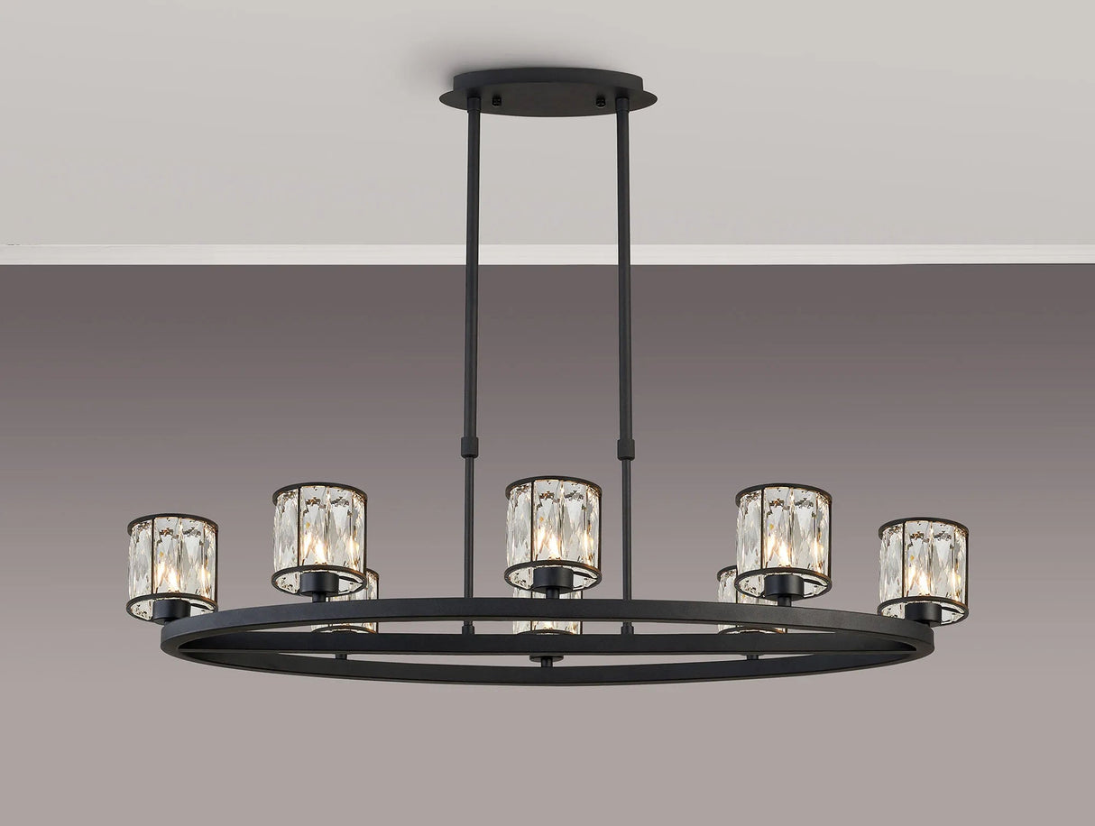 Swindlehirs Satin Black 8 Light With Clear Crystal Oval G9 Telescopic Light With Clear Crystal