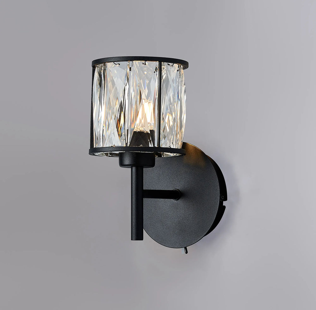 Swindlehirs Satin Black 1 x G9 Switched Wall Lamp With Clear Crystal