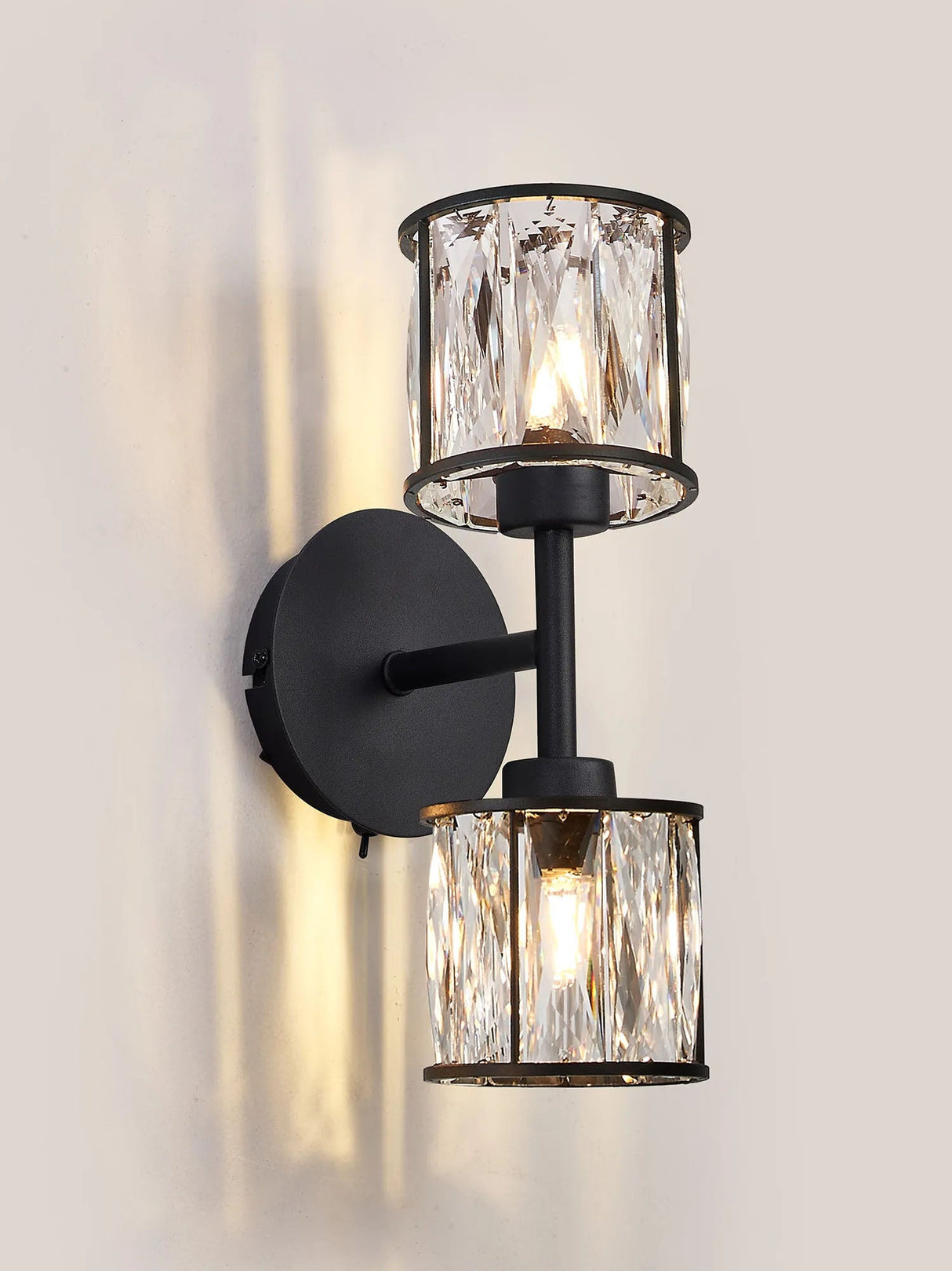 Swindlehirs Satin Black 2 x G9 Switched Up/Down Wall Lamp With Clear Crystal
