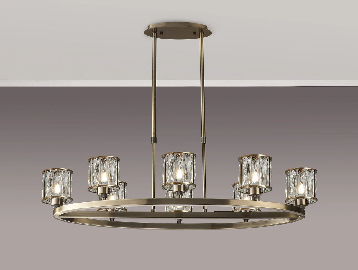 Swindlehirs Antique Brass 8 Light With Clear Crystal Oval G9 Telescopic Light With Clear Crystal