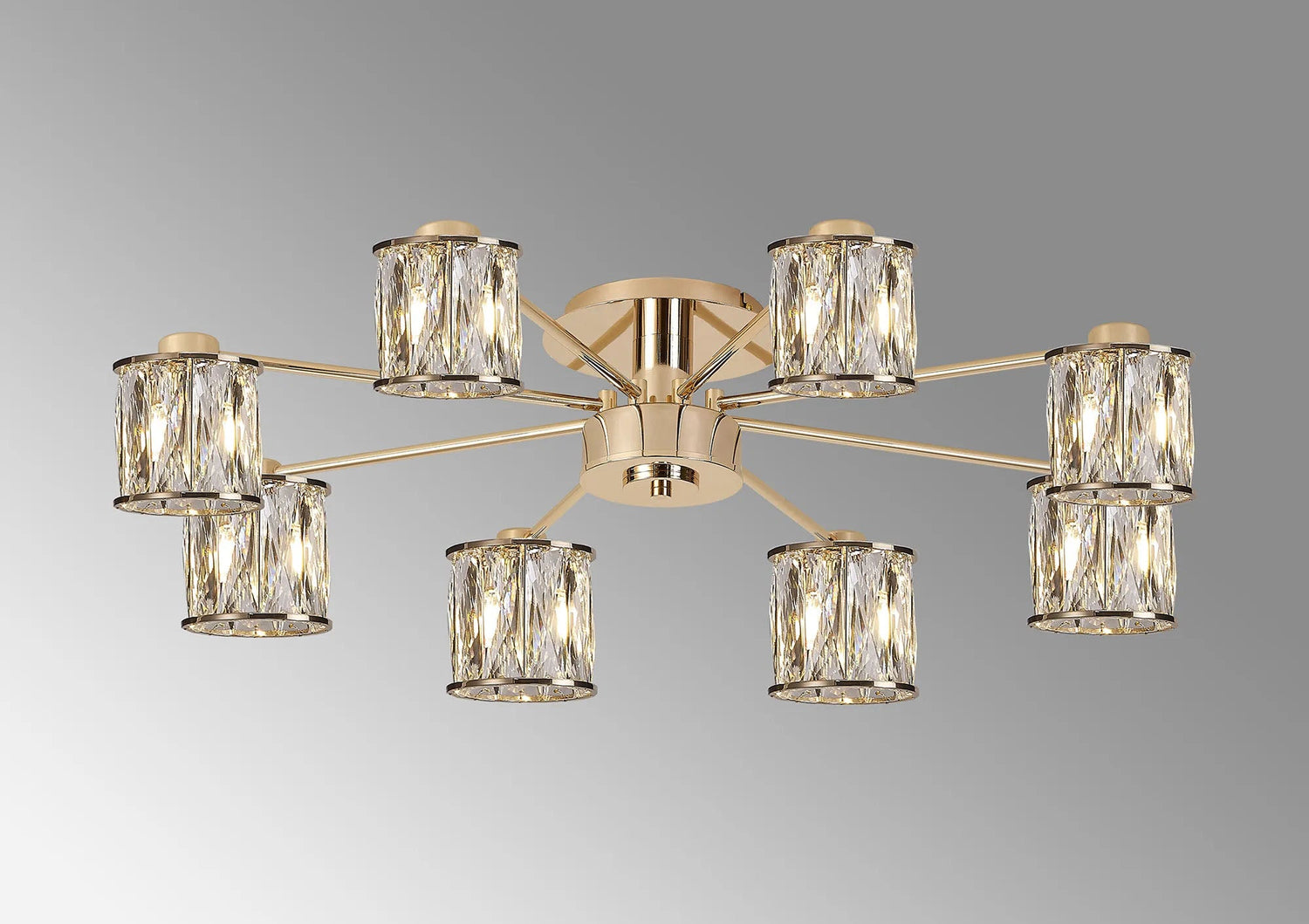 Swindlehirs 8 Light G9 Semi Flush French Gold / Clear Crystal Shade