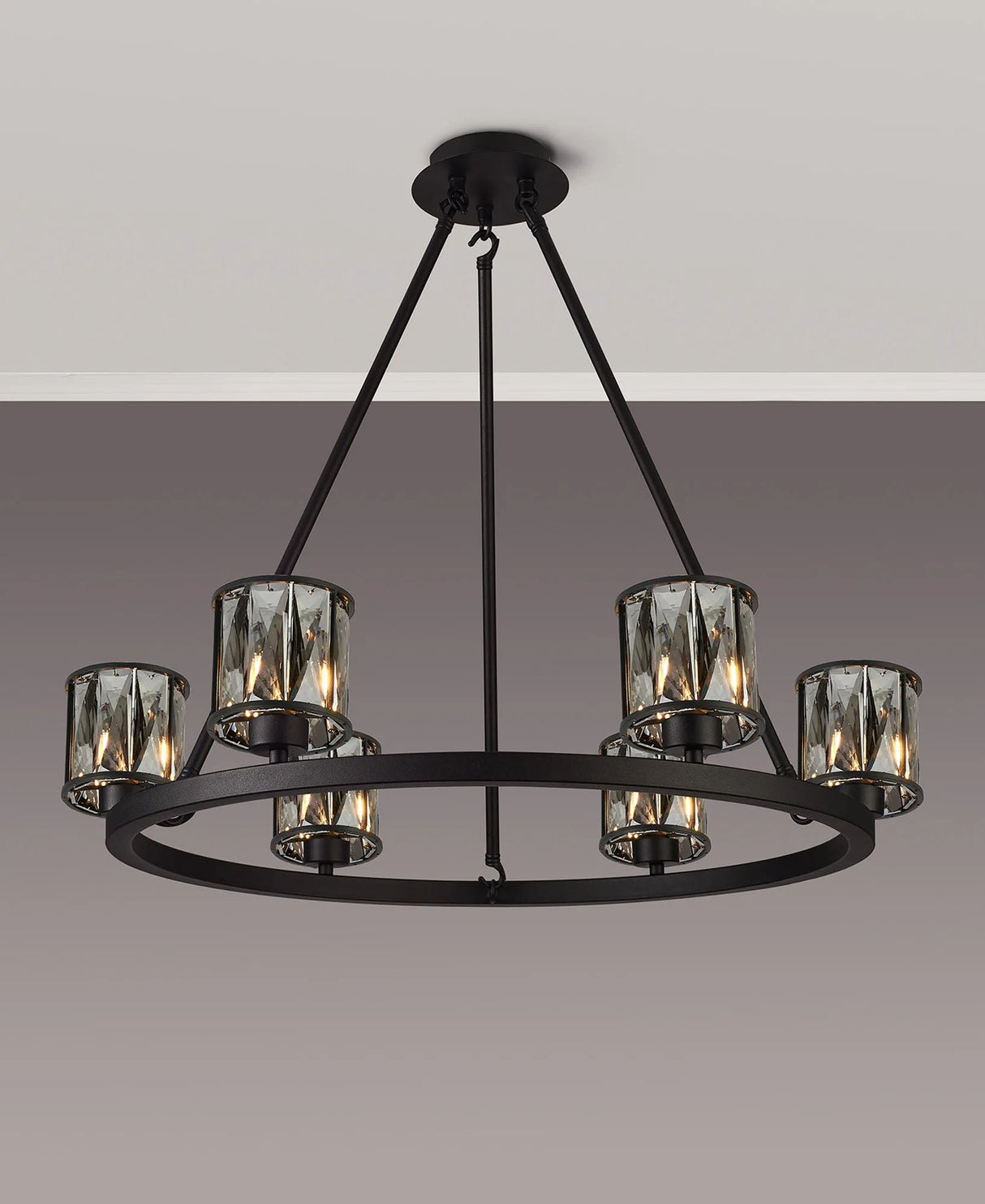 Swindlehirs 6 Light Round G9 Telescopic Light Sand Black / Smoked Crystal Shade