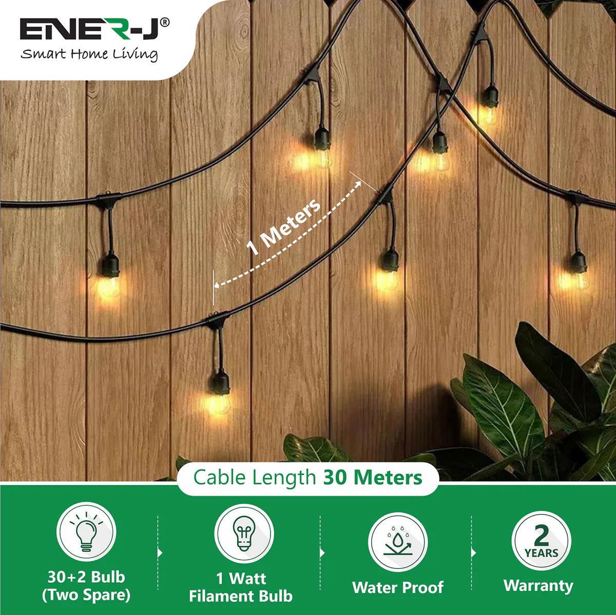 Ener-J LED Filament Bulb Festoon Light Kit 30m - T471