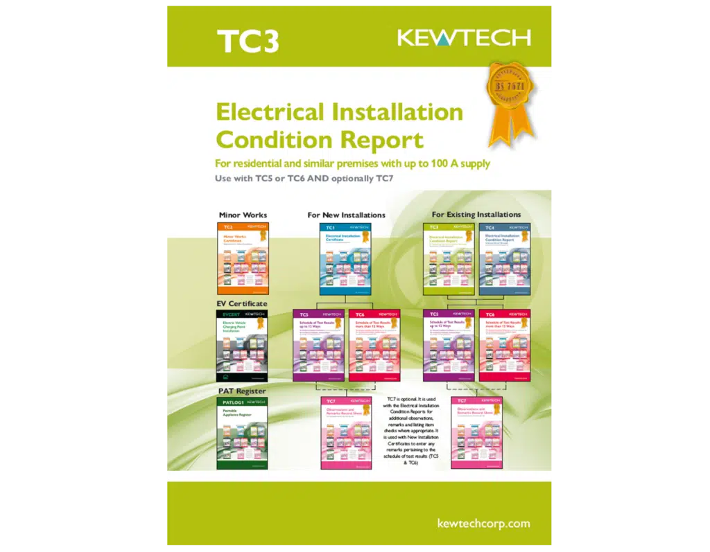 Kewtech Installation Condition Report Pad Up to 100A - TC3