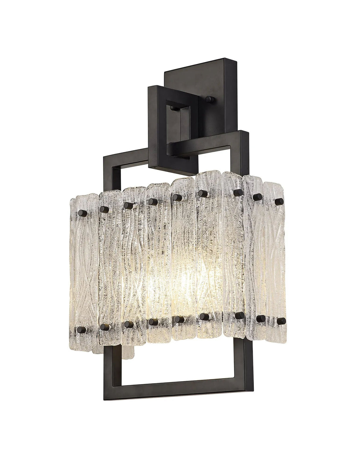 Ursem Wall Lamp, 2 x E27, Matt Black/Crystal Sand Glass
