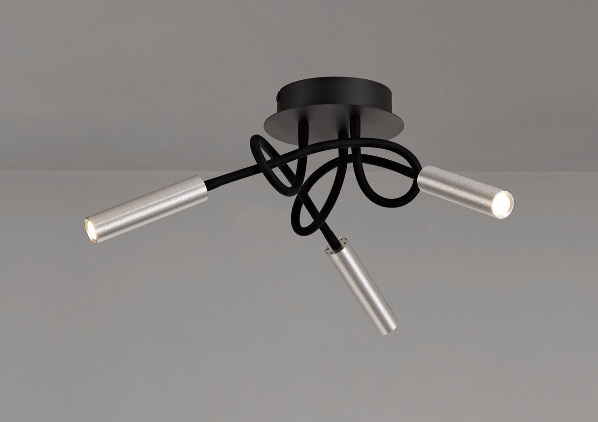 Ursemsen Ceiling, 3 Light Adjustable Arms, 3 x 5W LED Dimmable, 3000K, 930lm, Black/Aluminium, 3yrs Warranty