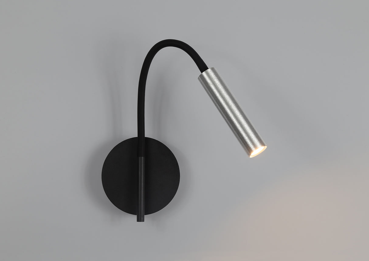 Ursemsen Wall Lamp, 1 Light Adjustable Switched, 1 x 5W LED, 3000K, 311lm, Black/Aluminium, 3yrs Warranty
