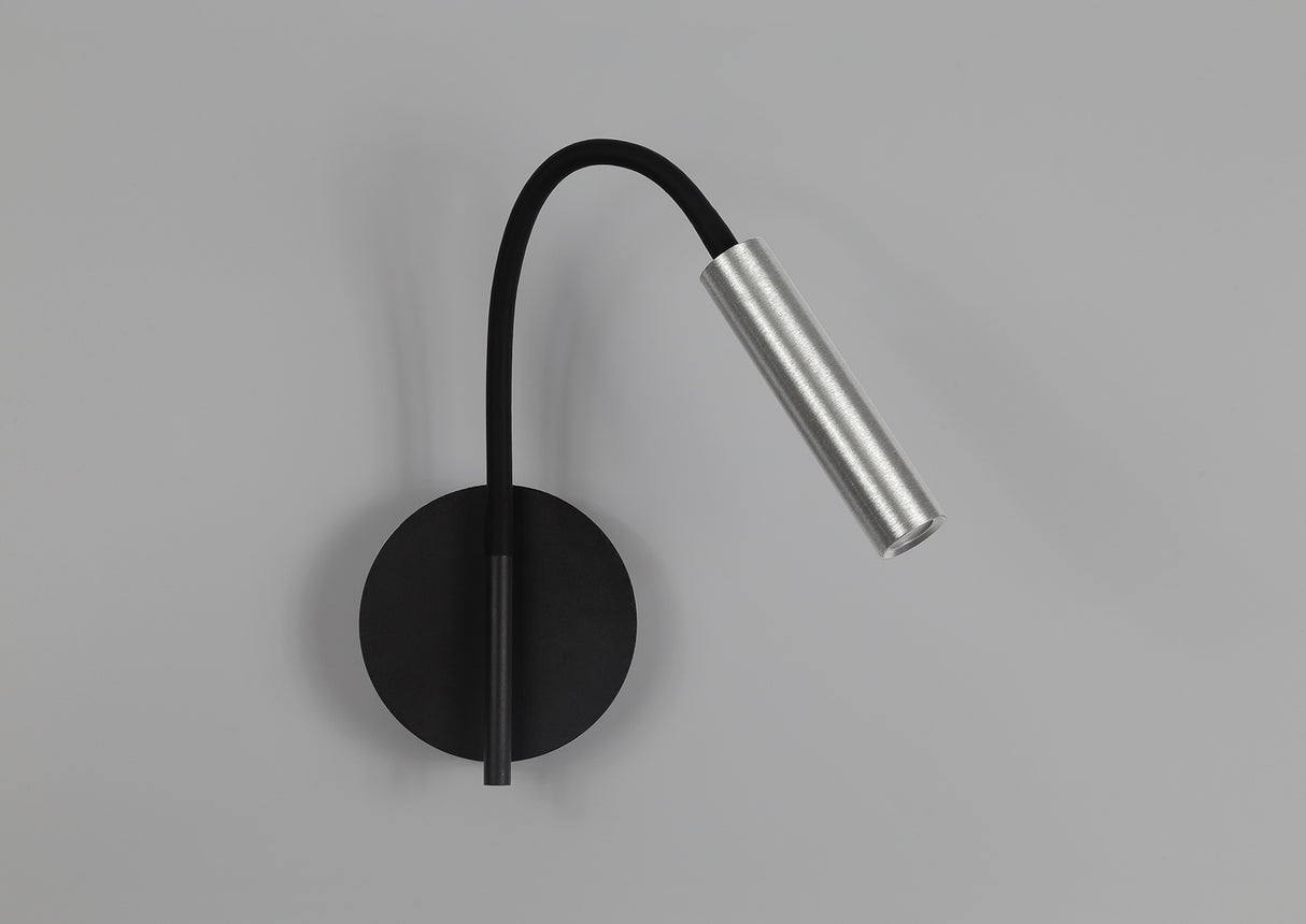 Ursemsen Wall Lamp, 1 Light Adjustable Switched, 1 x 5W LED, 3000K, 311lm, Black/Aluminium, 3yrs Warranty