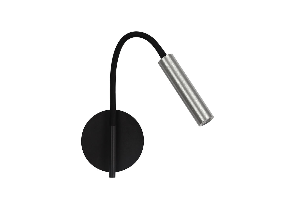 Ursemsen Wall Lamp, 1 Light Adjustable Switched, 1 x 5W LED, 3000K, 311lm, Black/Aluminium, 3yrs Warranty