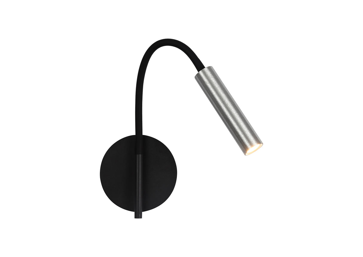 Ursemsen Wall Lamp, 1 Light Adjustable Switched, 1 x 5W LED, 3000K, 311lm, Black/Aluminium, 3yrs Warranty