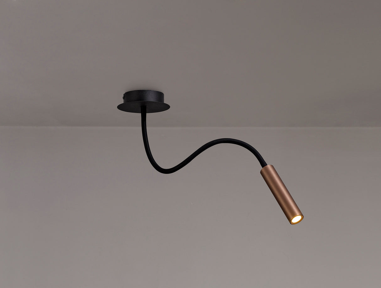 Ursemsen Ceiling, 1 Light Adjustable Arm, 1 x 5W LED, 3000K, 310lm, Black/Satin Copper, 3yrs Warranty