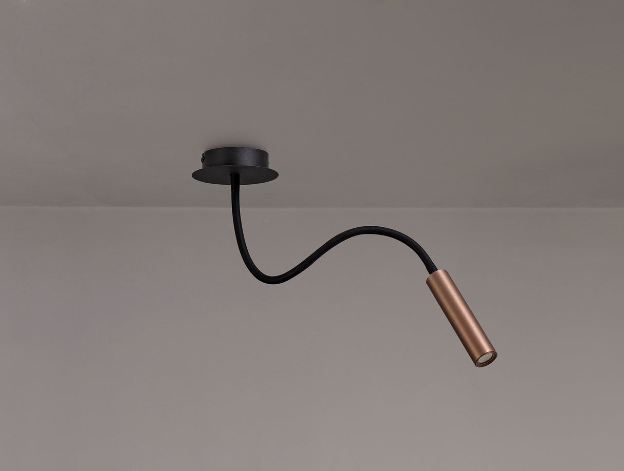Ursemsen Ceiling, 1 Light Adjustable Arm, 1 x 5W LED, 3000K, 310lm, Black/Satin Copper, 3yrs Warranty