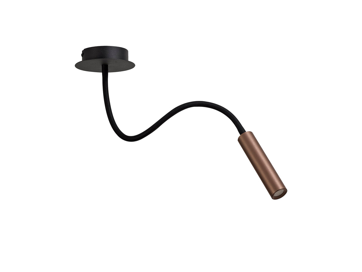 Ursemsen Ceiling, 1 Light Adjustable Arm, 1 x 5W LED, 3000K, 310lm, Black/Satin Copper, 3yrs Warranty
