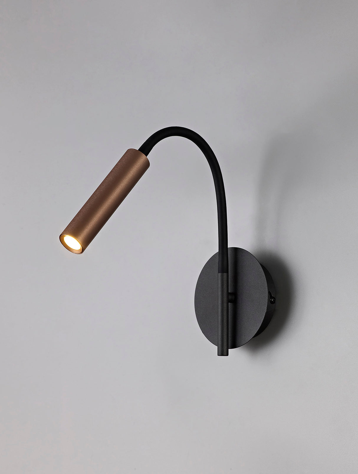 Ursemsen Wall Lamp, 1 Light Adjustable Switched, 1 x 5W LED, 3000K, 311lm, Black/Satin Copper, 3yrs Warranty
