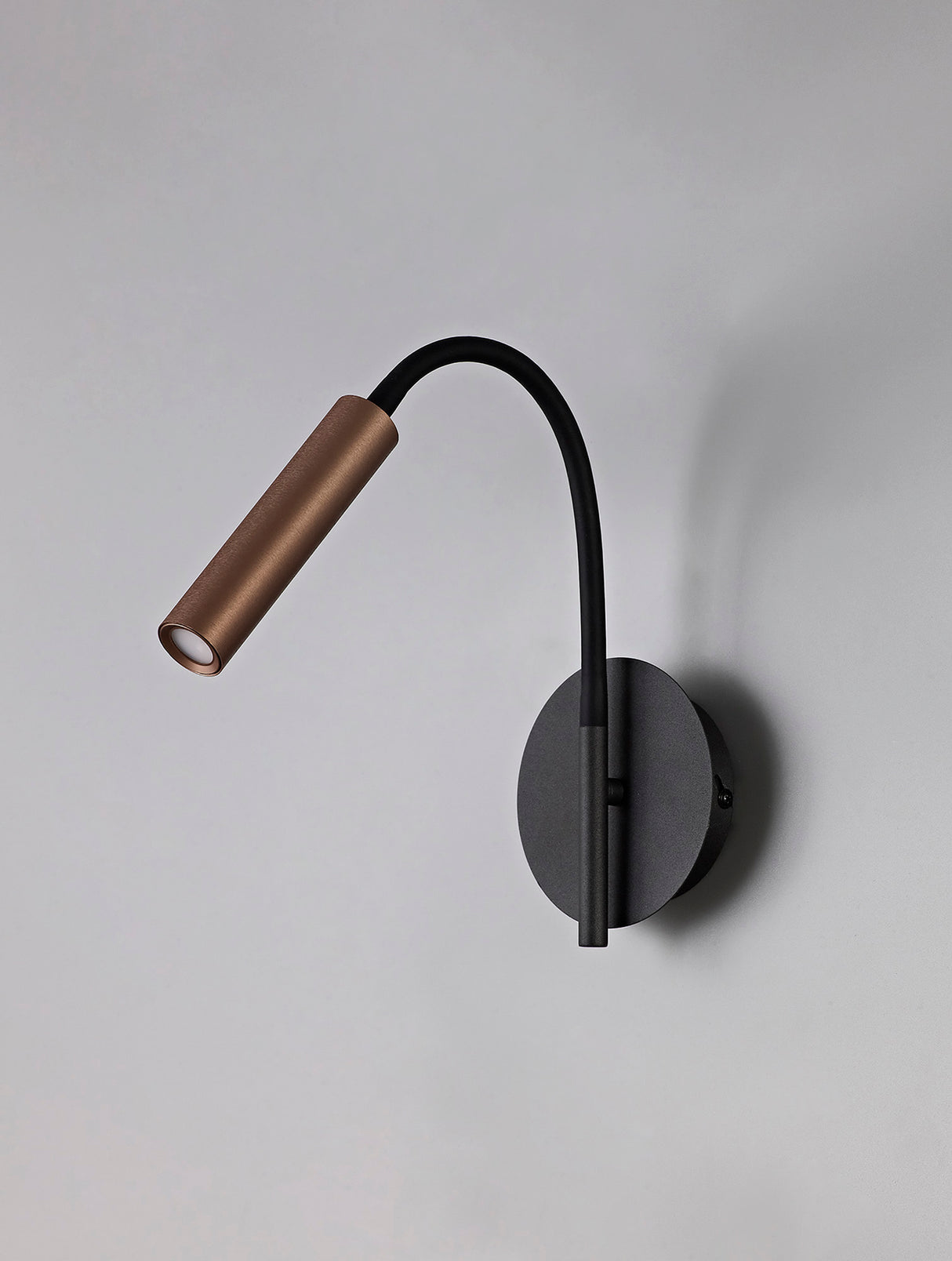 Ursemsen Wall Lamp, 1 Light Adjustable Switched, 1 x 5W LED, 3000K, 311lm, Black/Satin Copper, 3yrs Warranty
