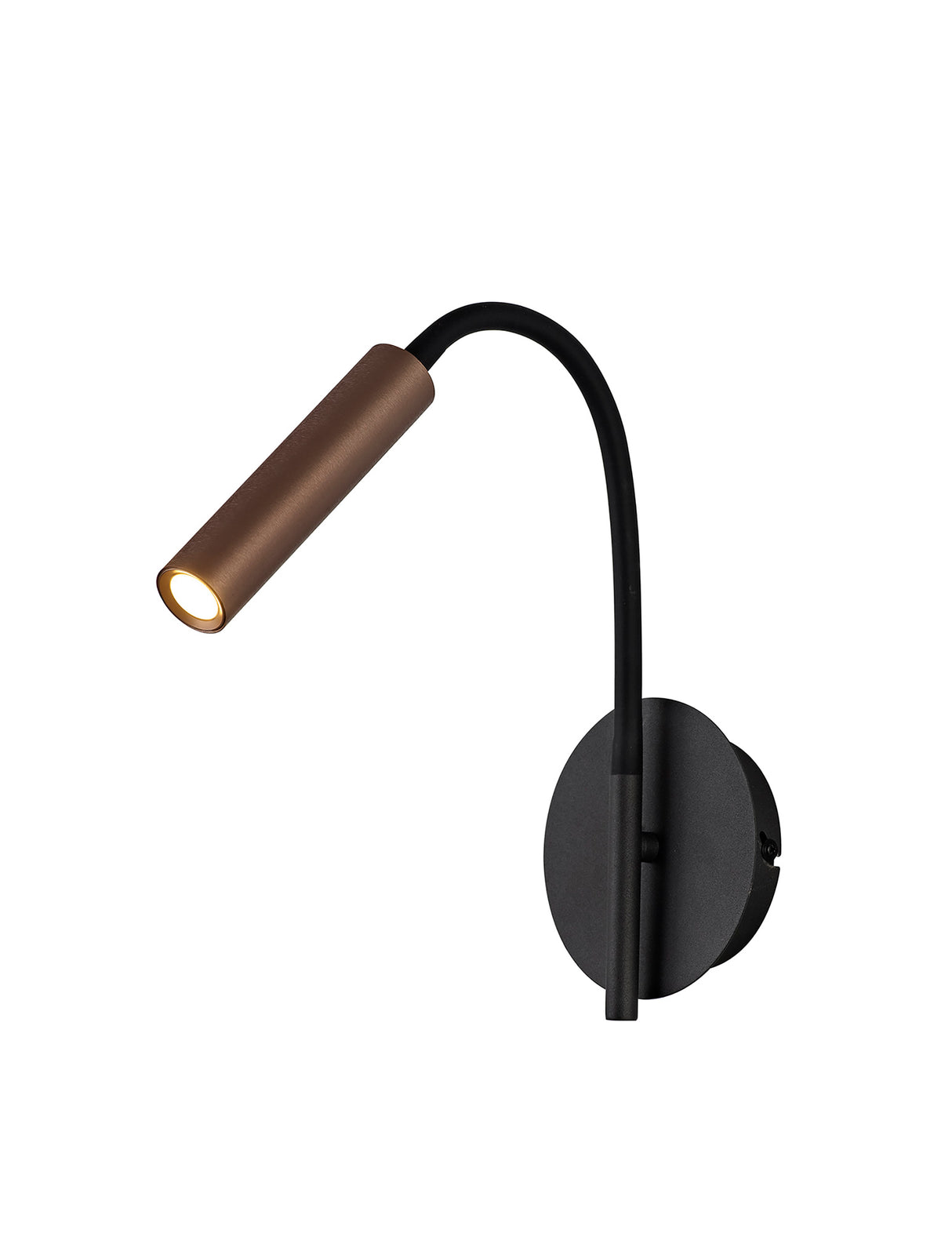 Ursemsen Wall Lamp, 1 Light Adjustable Switched, 1 x 5W LED, 3000K, 311lm, Black/Satin Copper, 3yrs Warranty