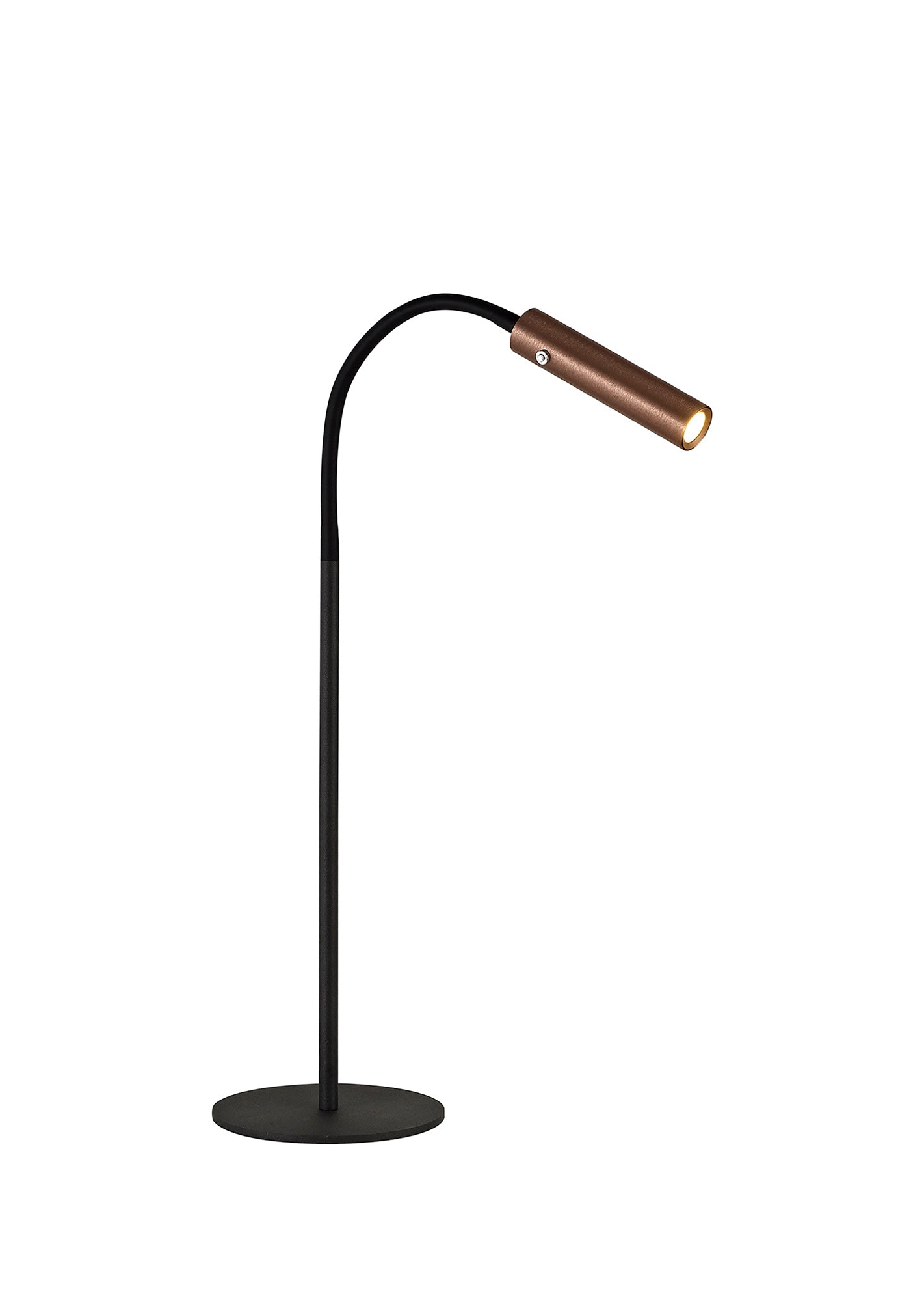 Ursemsen Table Lamp, 1 Light Adjustable Switched, 1 x 7W LED, 3000K, 436lm, Black/Satin Copper, 3yrs Warranty