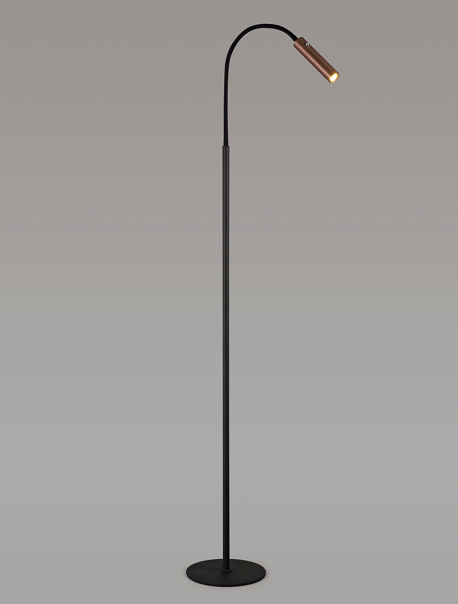 Ursemsen Floor Lamp, 1 Light Adjustable Switched, 1 x 7W LED, 3000K, 436lm, Black/Satin Copper, 3yrs Warranty