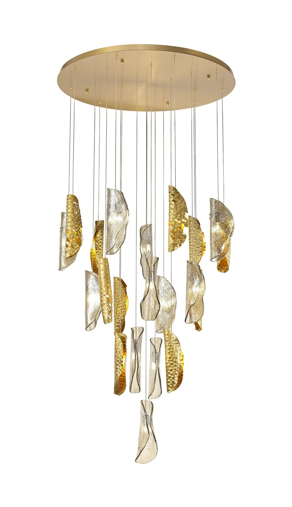 Watson Pendant 5m 21 x G9, Brass Metal Shade & Cognac Glass (24.9kg)