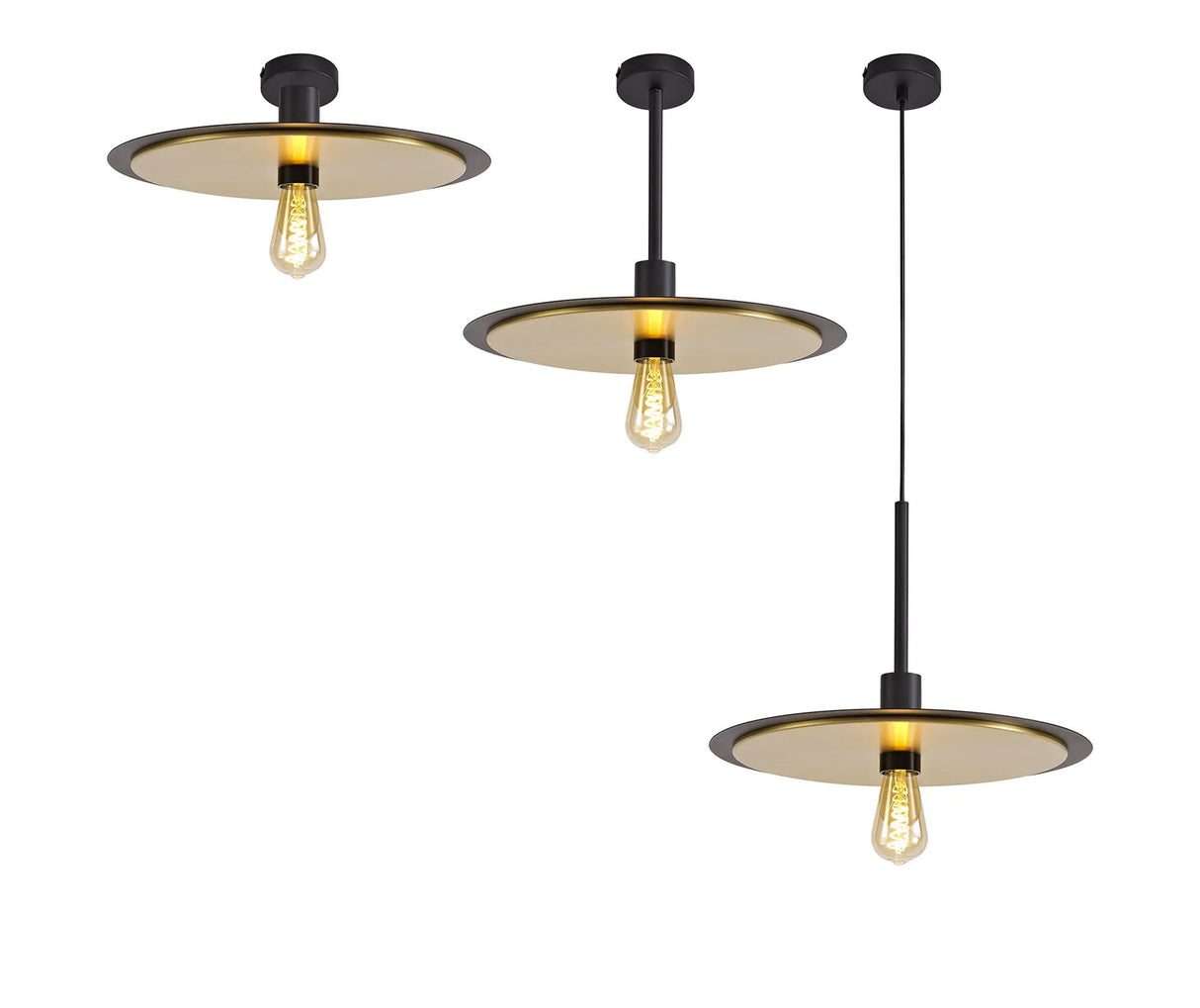 Watts Single 3 In1 Ceiling Flush, Semi Flush & Pendant Light, 1 Light Adjustable E27, Black/Gold