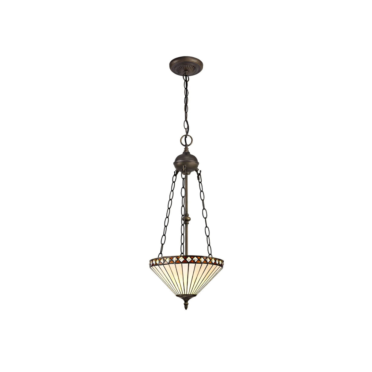 Wearne 2 Light Uplighter Pendant E27 With 30cm Tiffany Shade, Amber/Cream/Crystal/Aged Antique Brass
