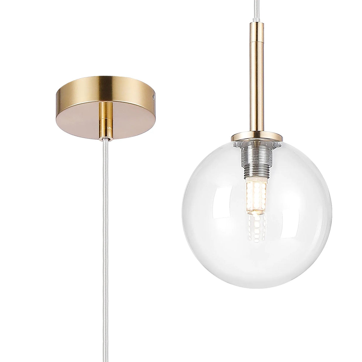 Whitley 12cm Adjustable Pendant, 1 Light G9, IP44, Brass Gold/Clear Smooth Round Glass