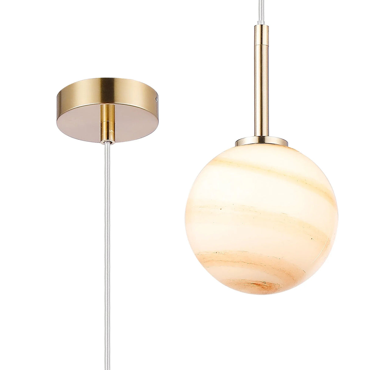 Whitley 12cm Adjustable Pendant, 1 Light G9, IP44, Brass Gold/Brown Round Marble Effect Glass