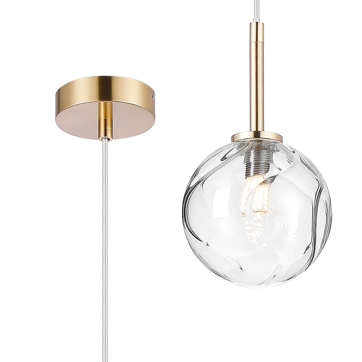 Whitley 12cm Adjustable Pendant, 1 Light G9, IP44, Brass Gold/Clear Waved Round Glass