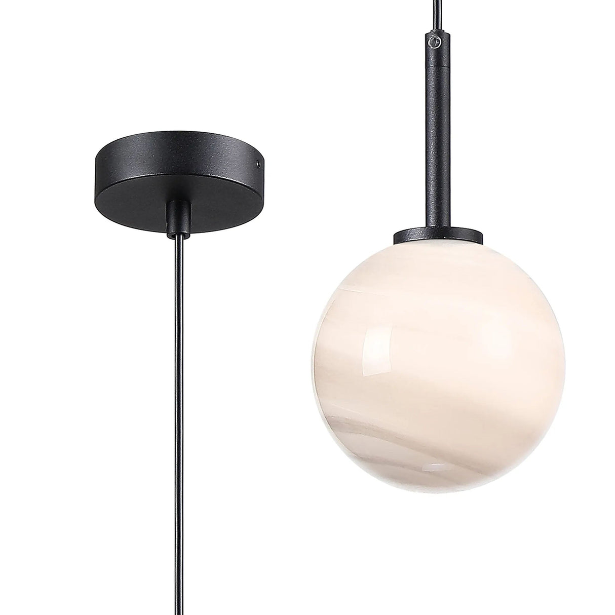 Whitley 12cm Adjustable Pendant, 1 Light G9, IP44, Satin Black/Grey Round Marble Effect Glass