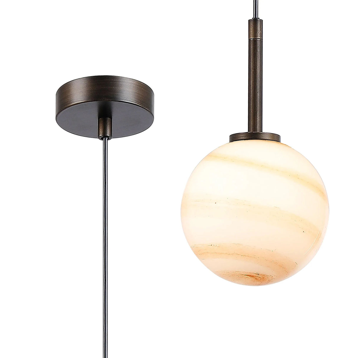Whitley 12cm Adjustable Pendant, 1 Light G9, IP44, Bronze/Brown Round Marble Effect Glass