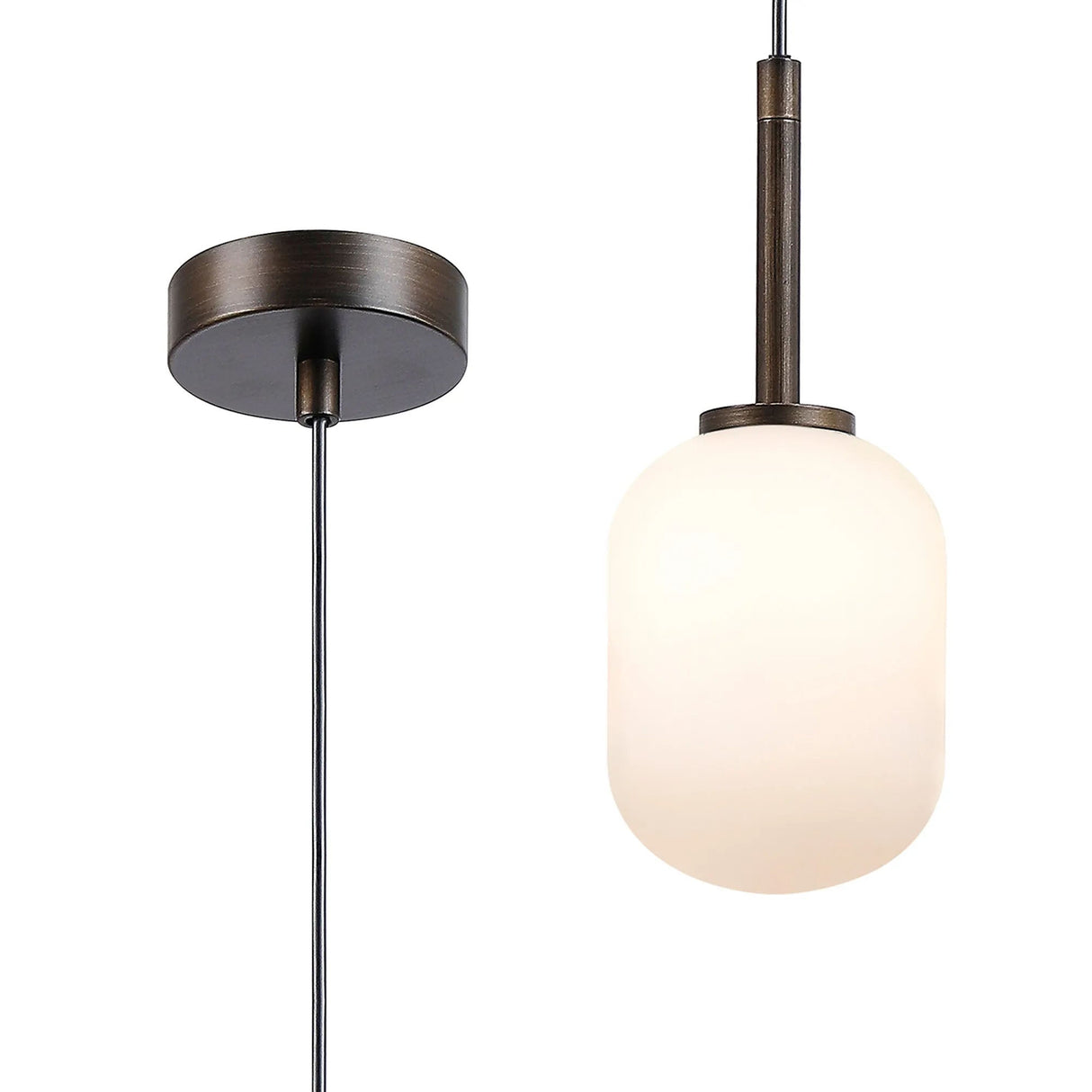 Whitley 9cm Adjustable Pendant, 1 Light G9, IP44, Bronze/Opal Smooth Tubular Glass