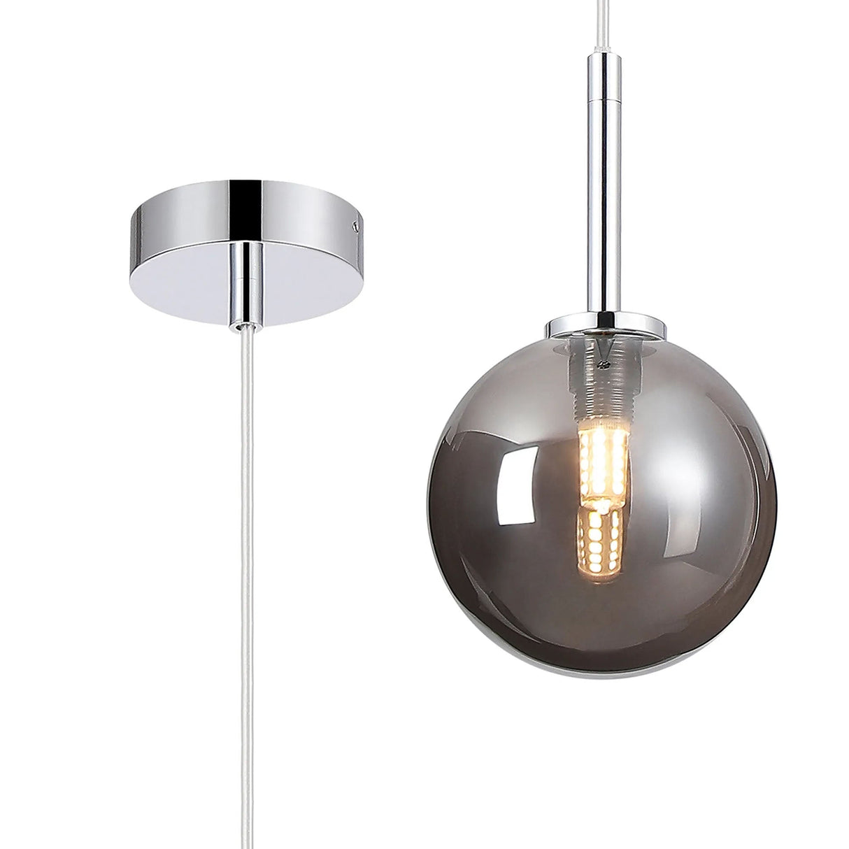 Whitley 12cm Adjustable Pendant, 1 Light G9, IP44, Polished Chrome/Smoke Smooth Round Glass
